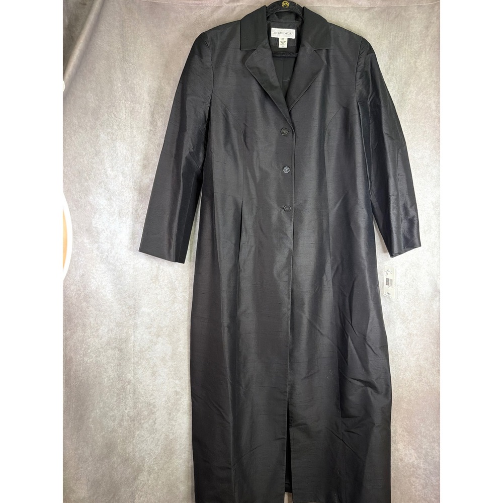 Jones Wear Longline Coat Women 18W Black 100% Silk Evening Gala Duster NWT